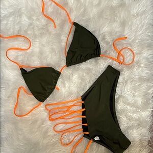 Cupshe Dark Green Bikini with Bright Orange Accents